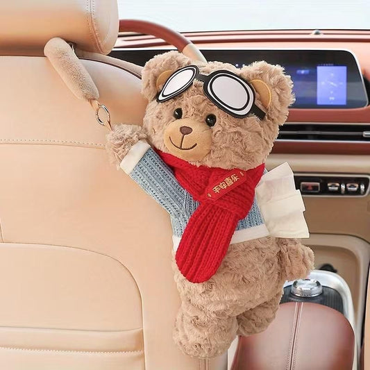 🧸 Cute Plush Bear Car Seat Back Tissue Holder
